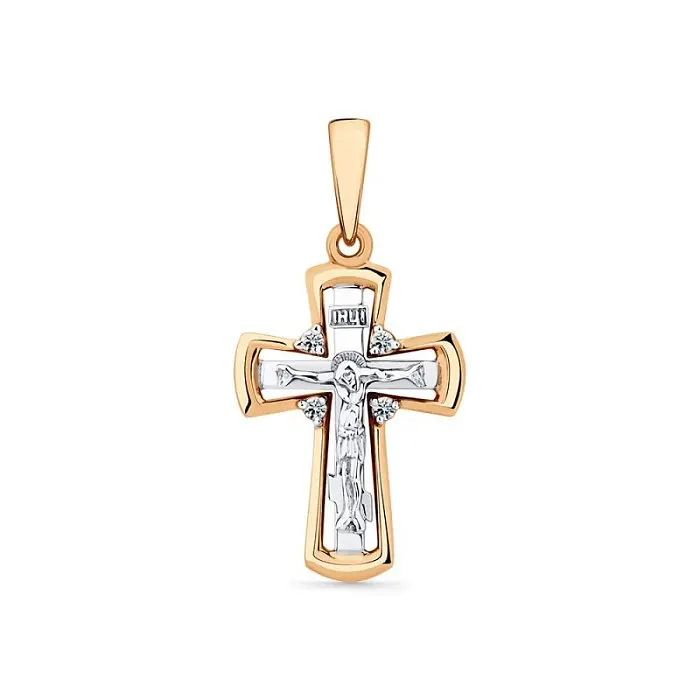 Подвеска крест из комбинированного золота