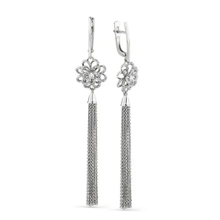 Серьги подвесные из белого золота