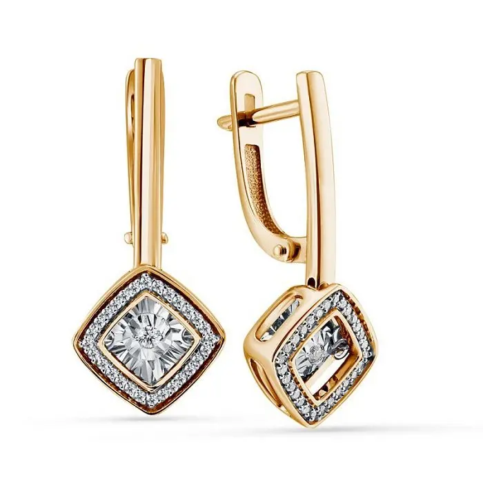 Серьги подвесные из комбинированного золота