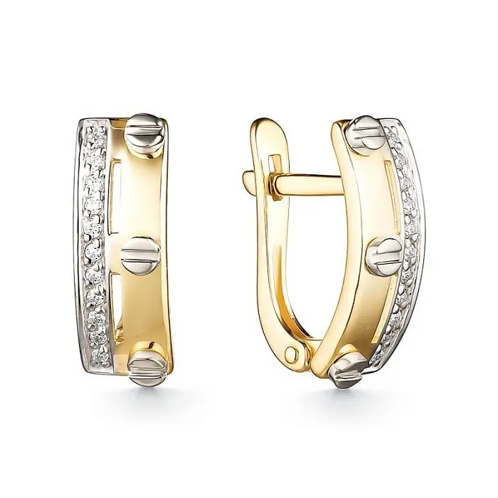 Серьги с английским замком из комбинированного золота