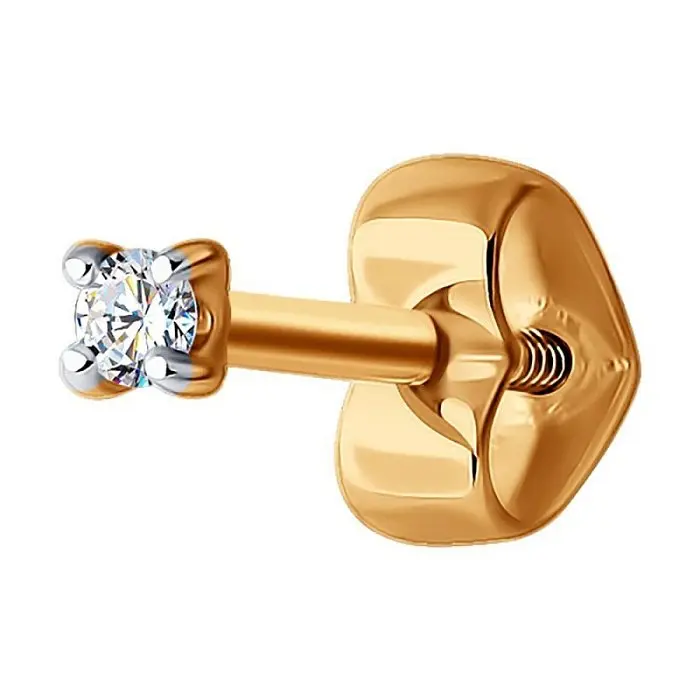 Серьги одиночные из комбинированного золота