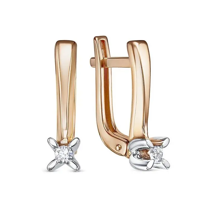 Серьги с английским замком из комбинированного золота