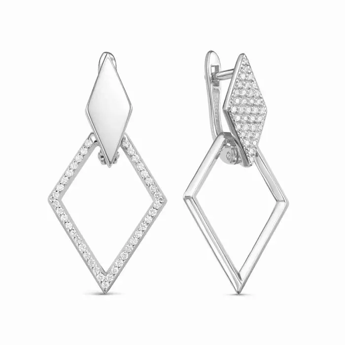 Серьги подвесные из белого золота вид 1