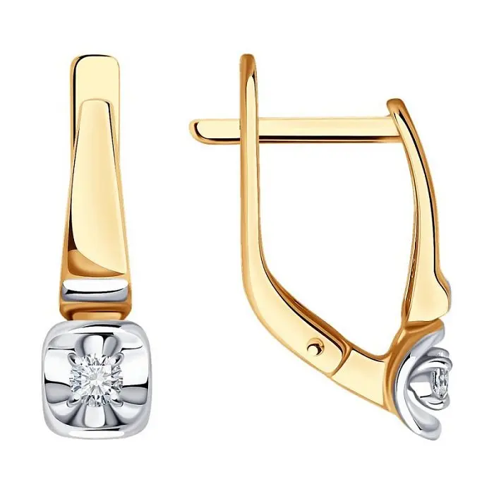 Серьги с английским замком из комбинированного золота