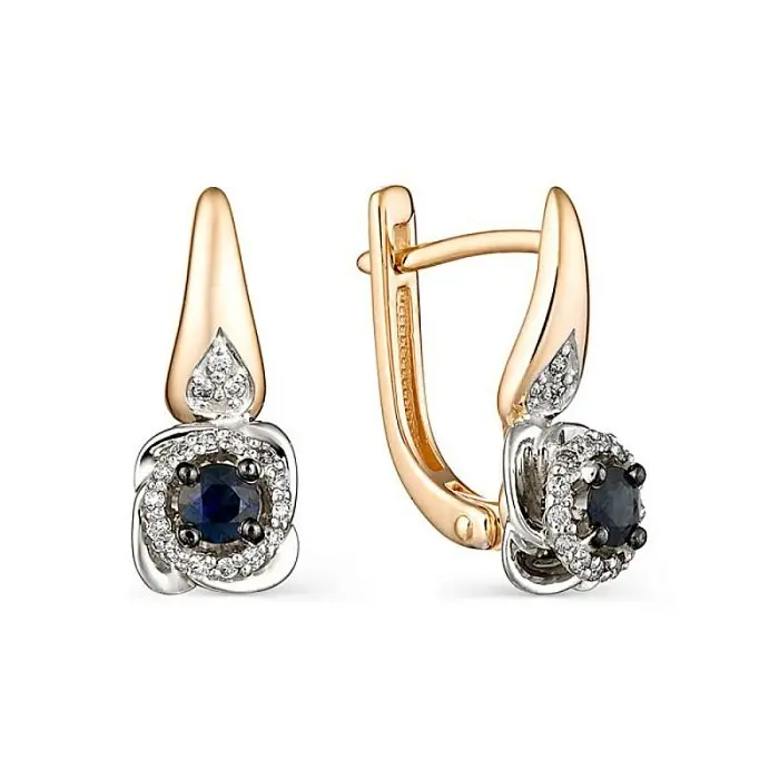 Серьги с английским замком из комбинированного золота вид 1