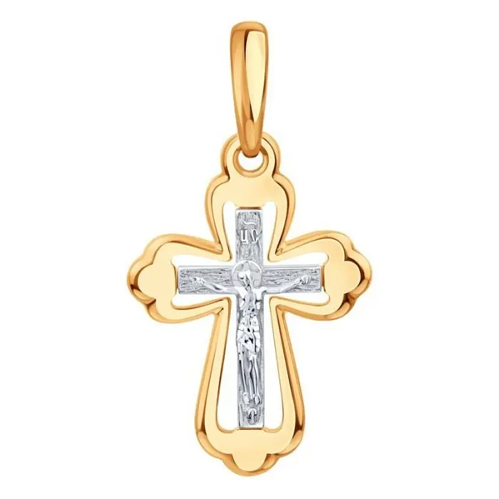 Подвеска крест из комбинированного золота