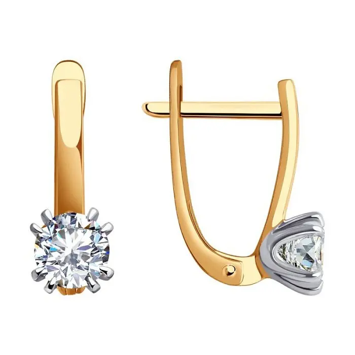 Серьги с английским замком из комбинированного золота