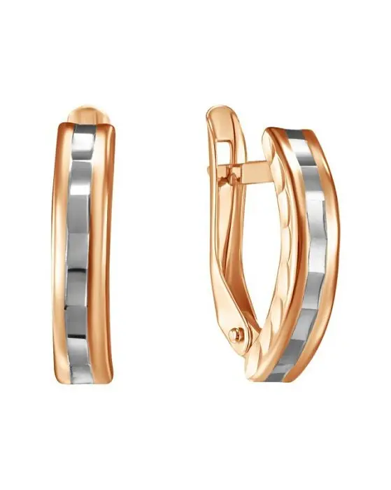 Серьги с английским замком из комбинированного золота вид 1