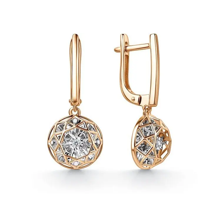 Серьги подвесные из комбинированного золота