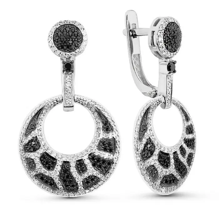 Серьги подвесные из белого золота