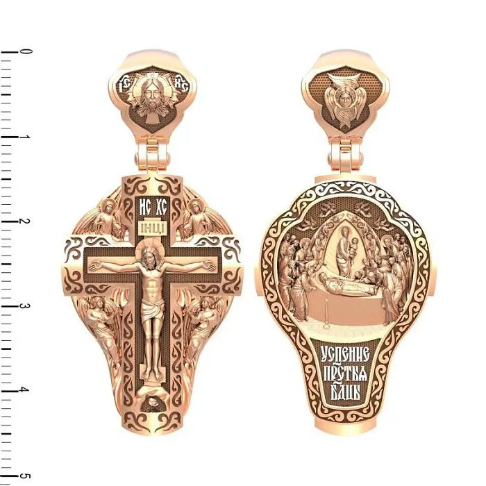 Подвеска крест из комбинированного золота вид 1