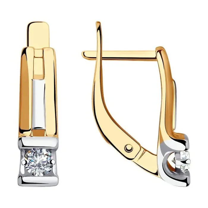 Серьги с английским замком из комбинированного золота вид 1