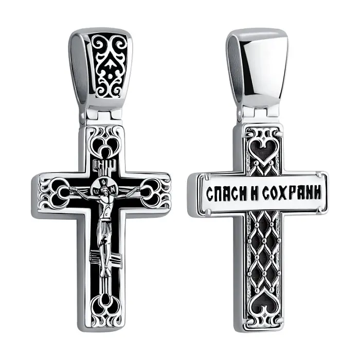 Подвеска крест из черного серебра