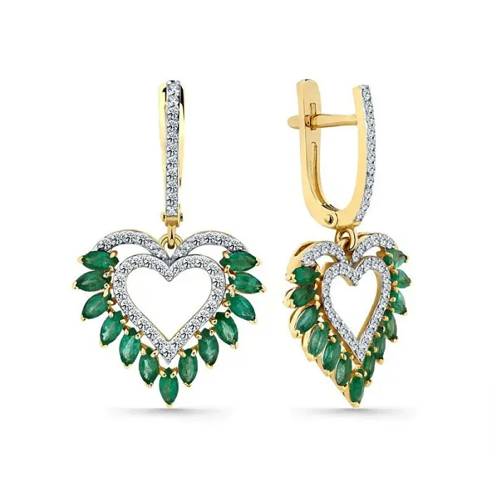 Серьги подвесные из желтого золота вид 1