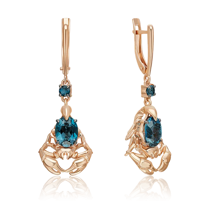 Серьги подвесные из красного золота