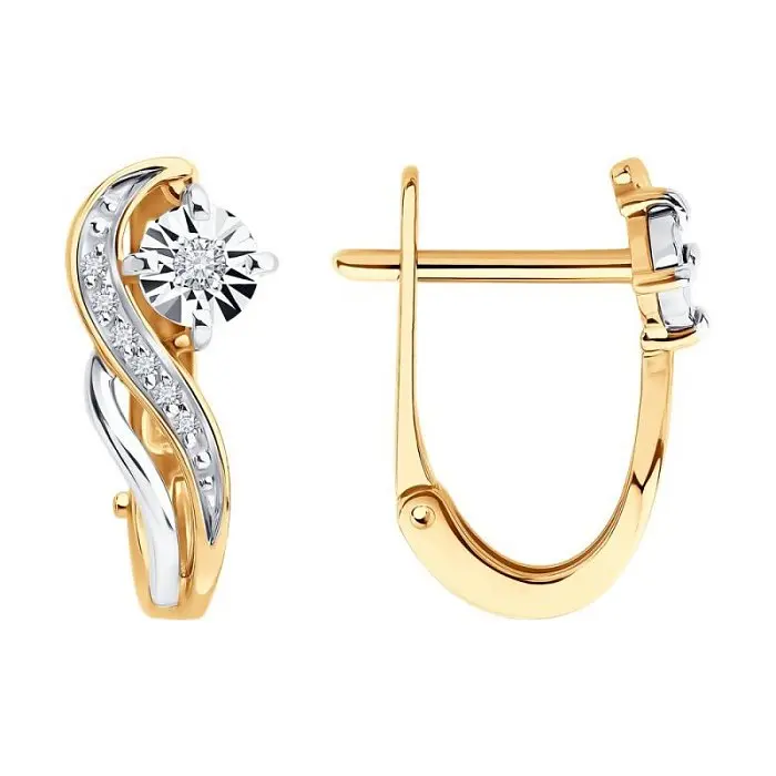 Серьги с английским замком из комбинированного золота Серьги с английским замком из комбинированного золота