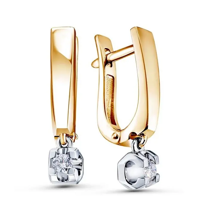 Серьги подвесные из комбинированного золота