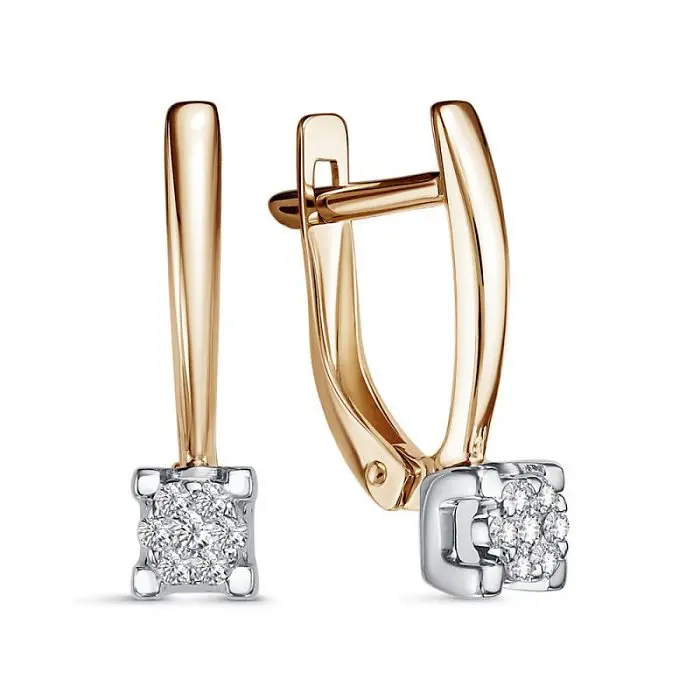 Серьги с английским замком из комбинированного золота вид 1