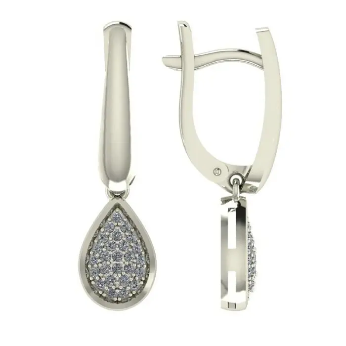 Серьги подвесные из белого золота