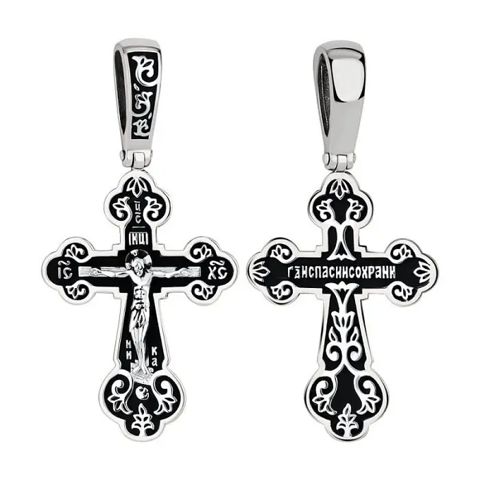 Подвеска крест из черного серебра