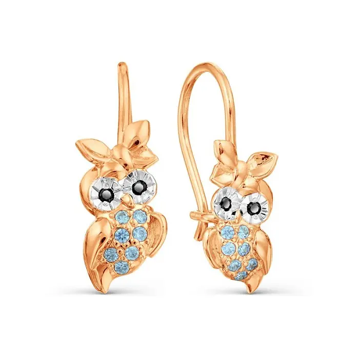 Серьги детские из комбинированного золота