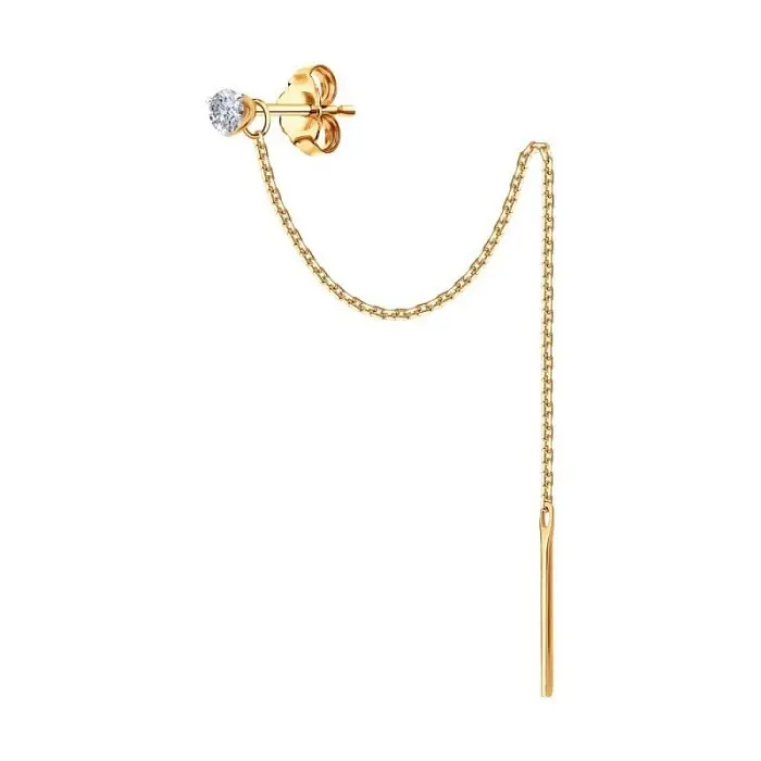 Серьги одиночные из красного золота