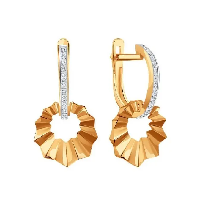 Серьги подвесные из красного золота