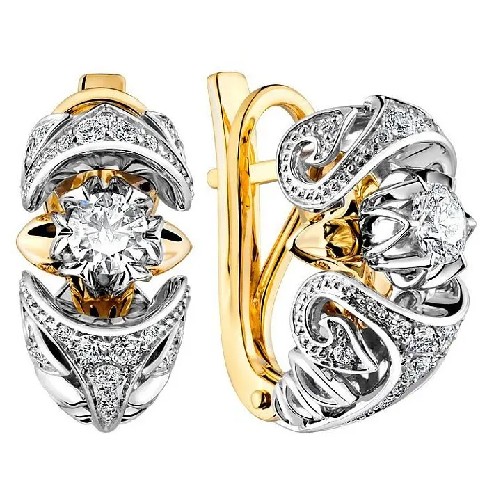 Серьги с английским замком из комбинированного золота вид 1