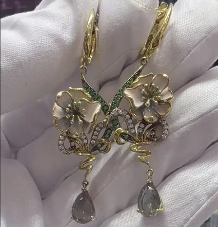 Серьги подвесные из позолоты