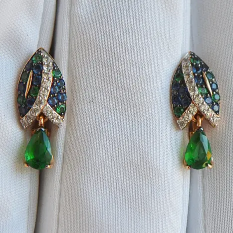 Серьги подвесные из красного золота
