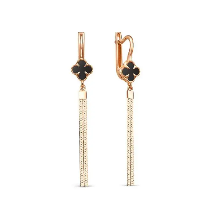 Серьги подвесные из красного золота