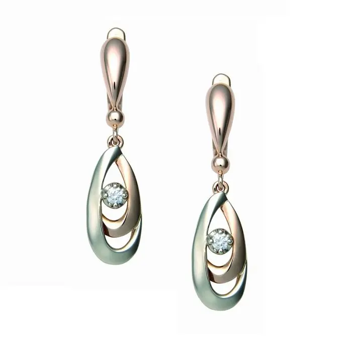 Серьги подвесные из красного золота