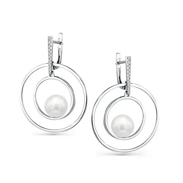 Серьги подвесные из белого золота