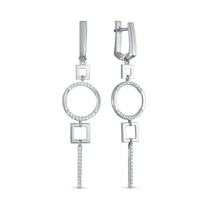 Серьги подвесные из белого золота