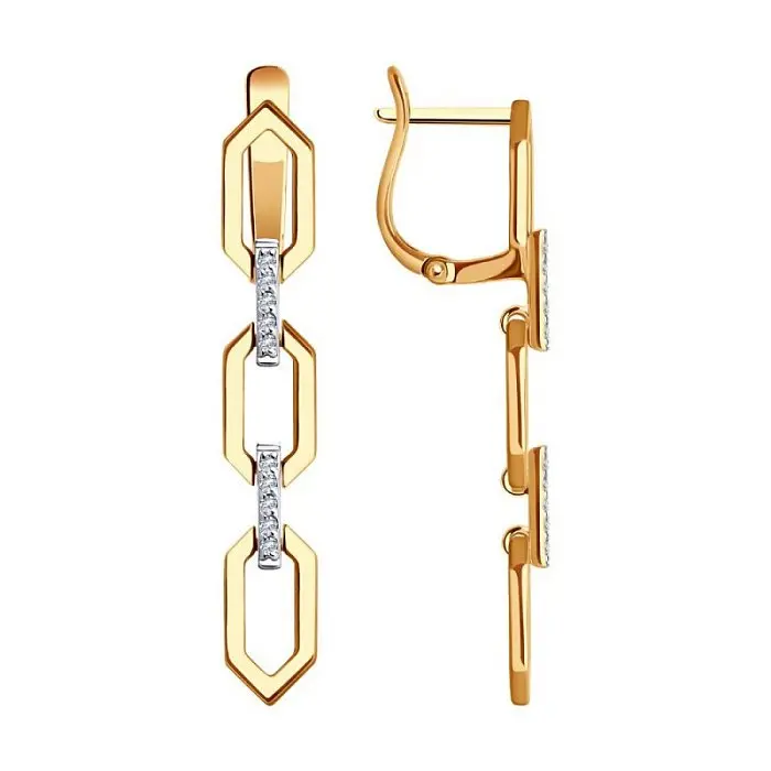 Серьги подвесные из красного золота