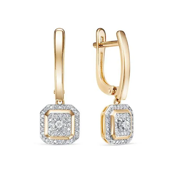 Серьги подвесные из комбинированного золота