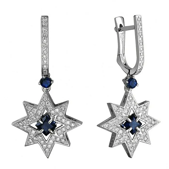 Серьги подвесные из белого золота