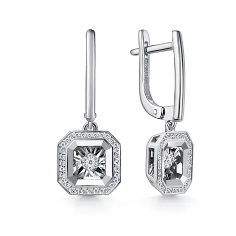 Серьги подвесные из белого золота