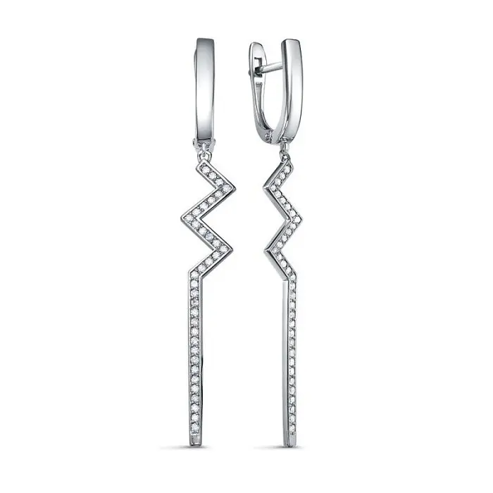 Серьги подвесные из белого золота