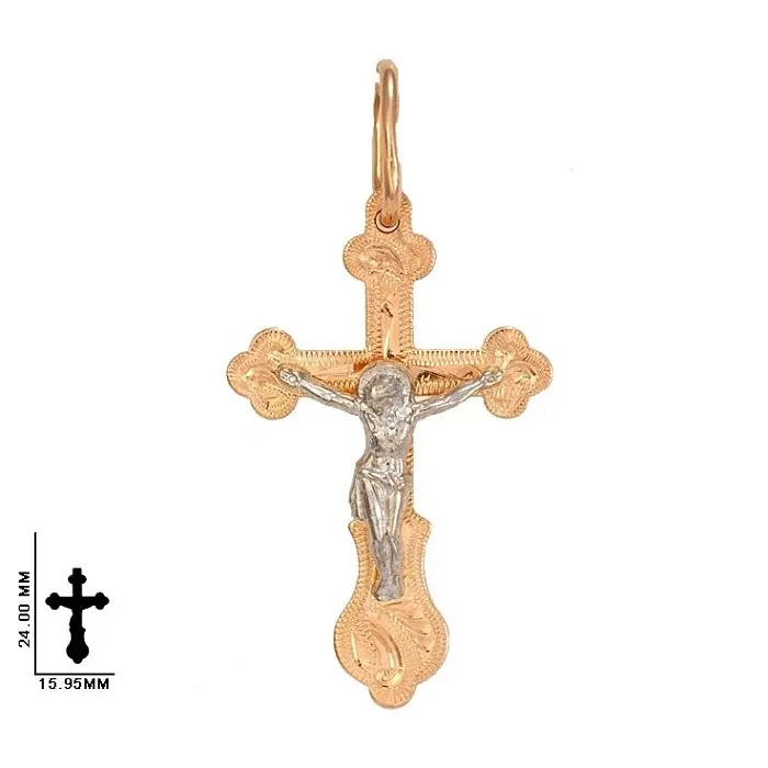 Подвеска крест из комбинированного золота