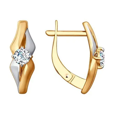 Серьги с английским замком из комбинированного золота