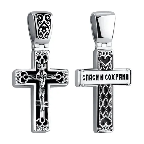 Подвеска крест из черного серебра