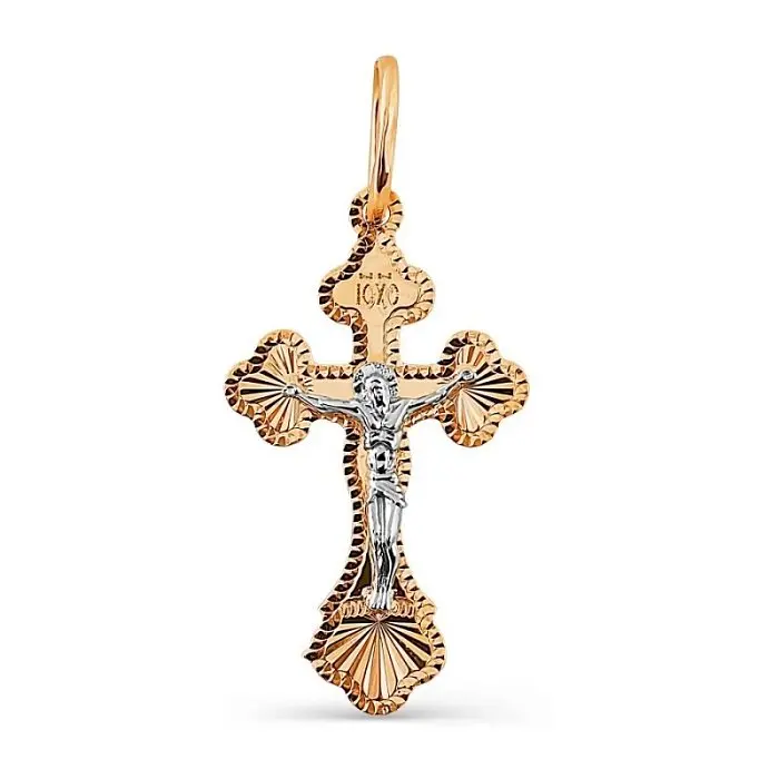 Подвеска крест из комбинированного золота