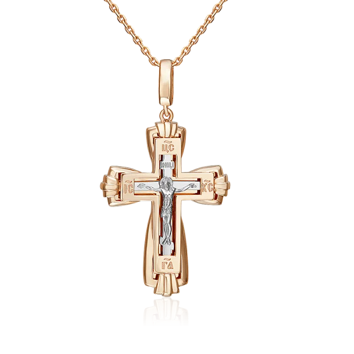 Подвеска крест из комбинированного золота