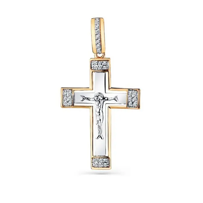 Подвеска крест из комбинированного золота