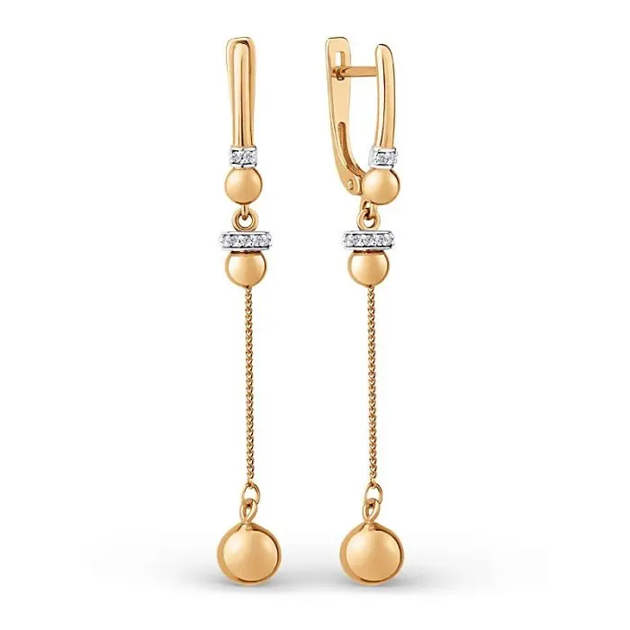 Серьги подвесные из красного золота