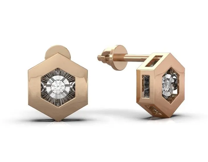 Серьги пуссеты из комбинированного золота