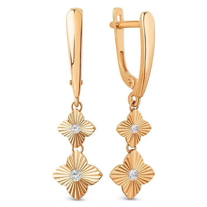 Серьги подвесные из красного золота