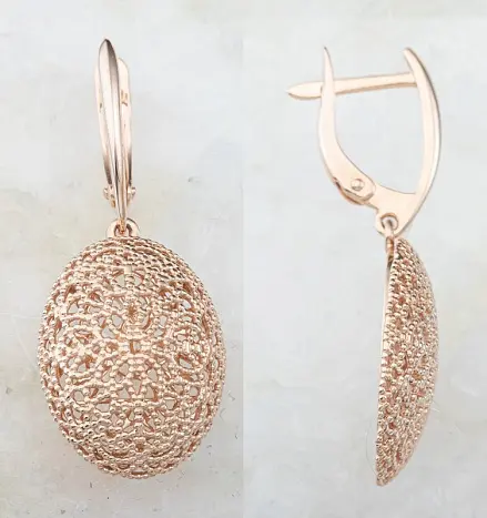 Серьги подвесные из красного золота