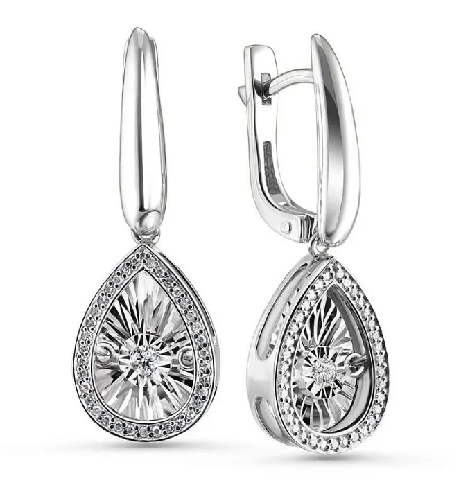 Серьги подвесные из белого золота